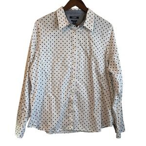 Chaps Women Preppy Classic Polka‎ Dot Shirt XXL White Gingham Trim No Iron